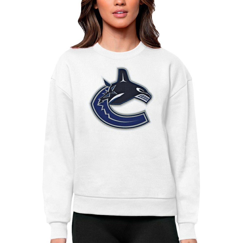 Vancouver Canucks Antigua Women's Team Logo Victory Crewneck Pullover Sweatshirt - White - NHL