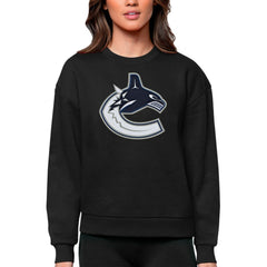 Vancouver Canucks Antigua Women's Team Logo Victory Crewneck Pullover Sweatshirt - Black - NHL