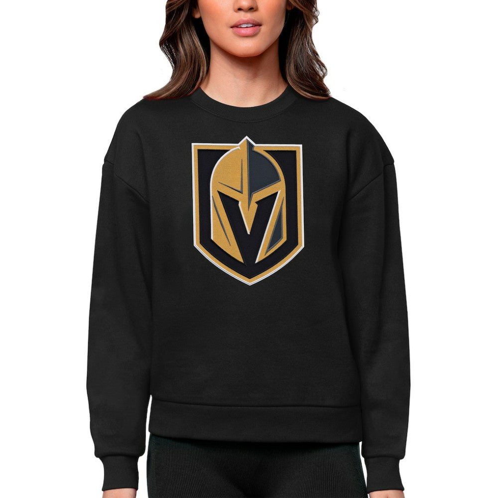 Vegas Golden Knights Antigua Women's Team Logo Victory Crewneck Pullover Sweatshirt - Black - NHL