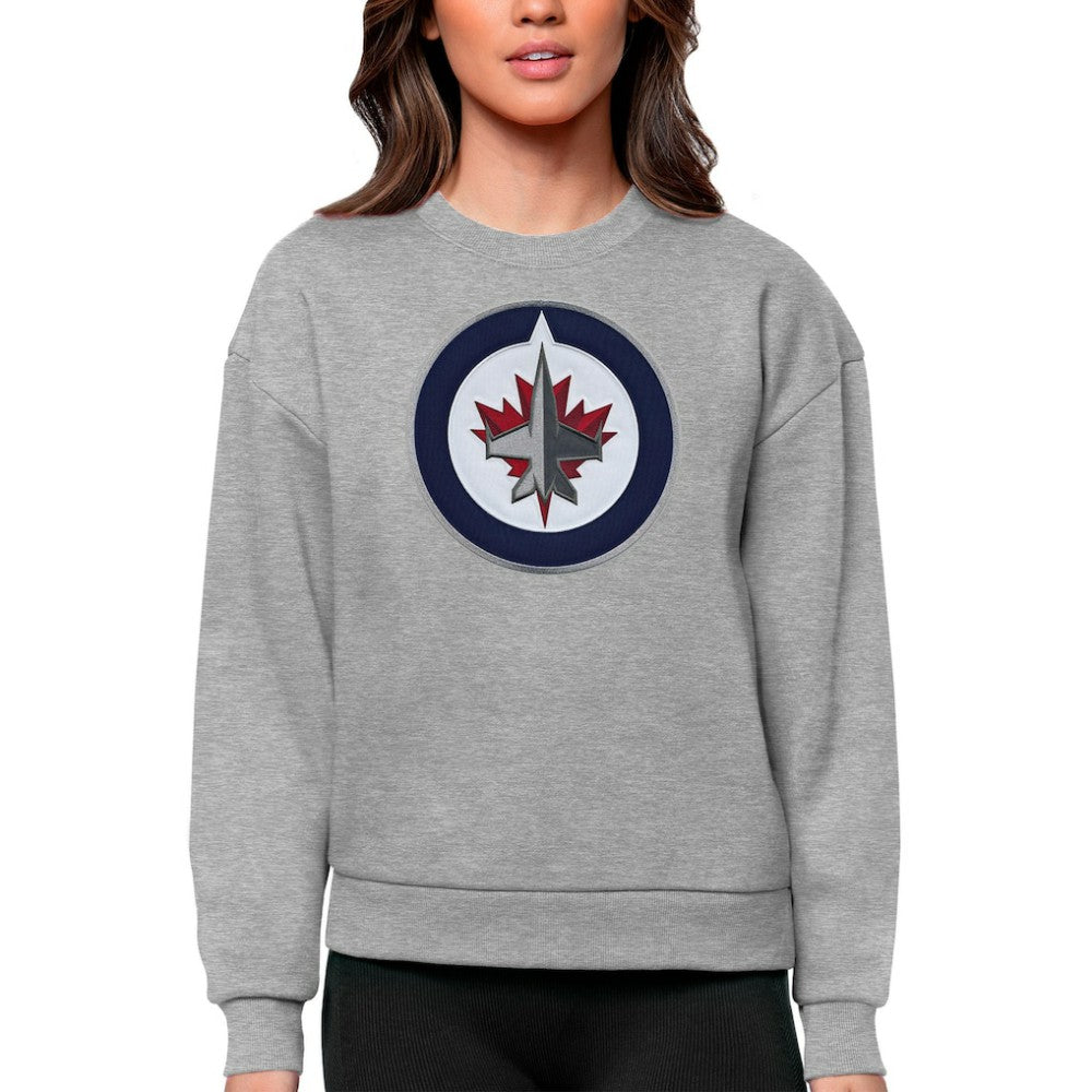 Winnipeg Jets Antigua Women's Team Logo Victory Crewneck Pullover Sweatshirt - Heather Gray - NHL