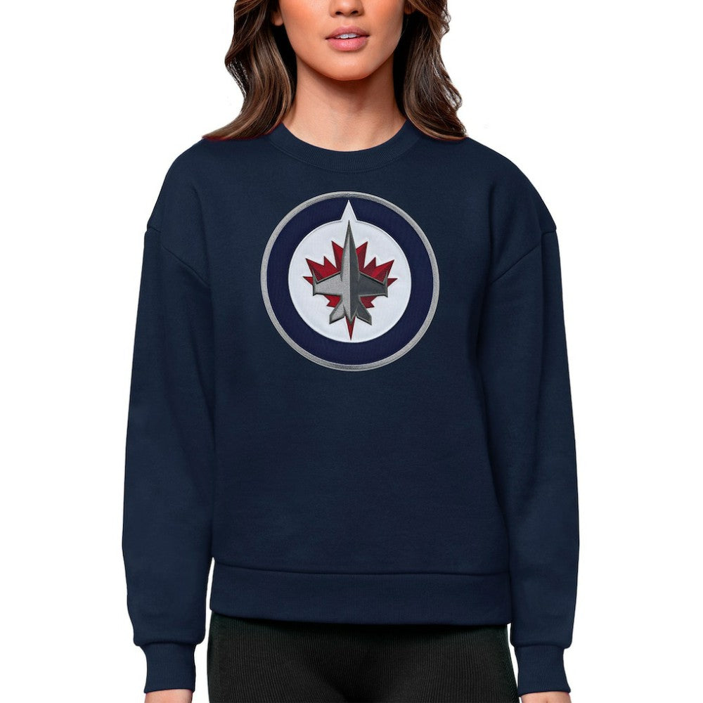 Winnipeg Jets Antigua Women's Team Logo Victory Crewneck Pullover Sweatshirt - Navy - NHL