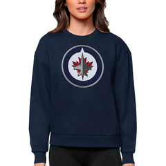 Winnipeg Jets Antigua Women's Team Logo Victory Crewneck Pullover Sweatshirt - Navy - NHL