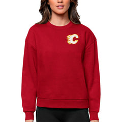 Calgary Flames Antigua Women's Victory Crewneck Pullover Sweatshirt - Red - NHL
