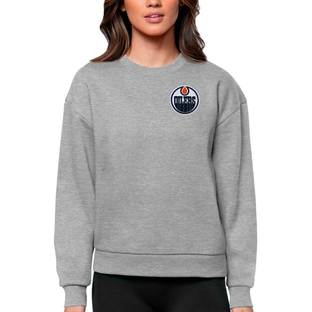 Edmonton Oilers Antigua Women's Victory Crewneck Pullover Sweatshirt - Heather Gray - NHL