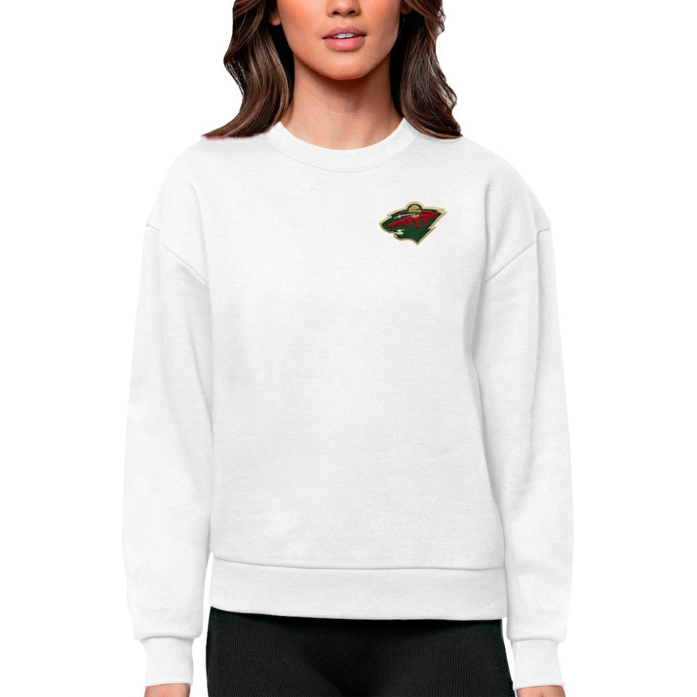 Minnesota Wild Antigua Women's Victory Crewneck Pullover Sweatshirt - White - NHL