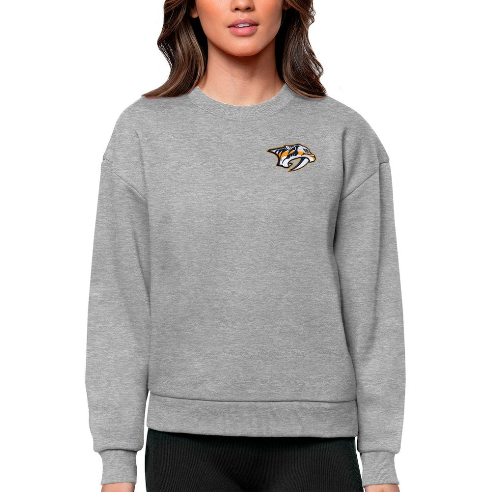 Nashville Predators Antigua Women's Victory Crewneck Pullover Sweatshirt - Heather Gray - NHL
