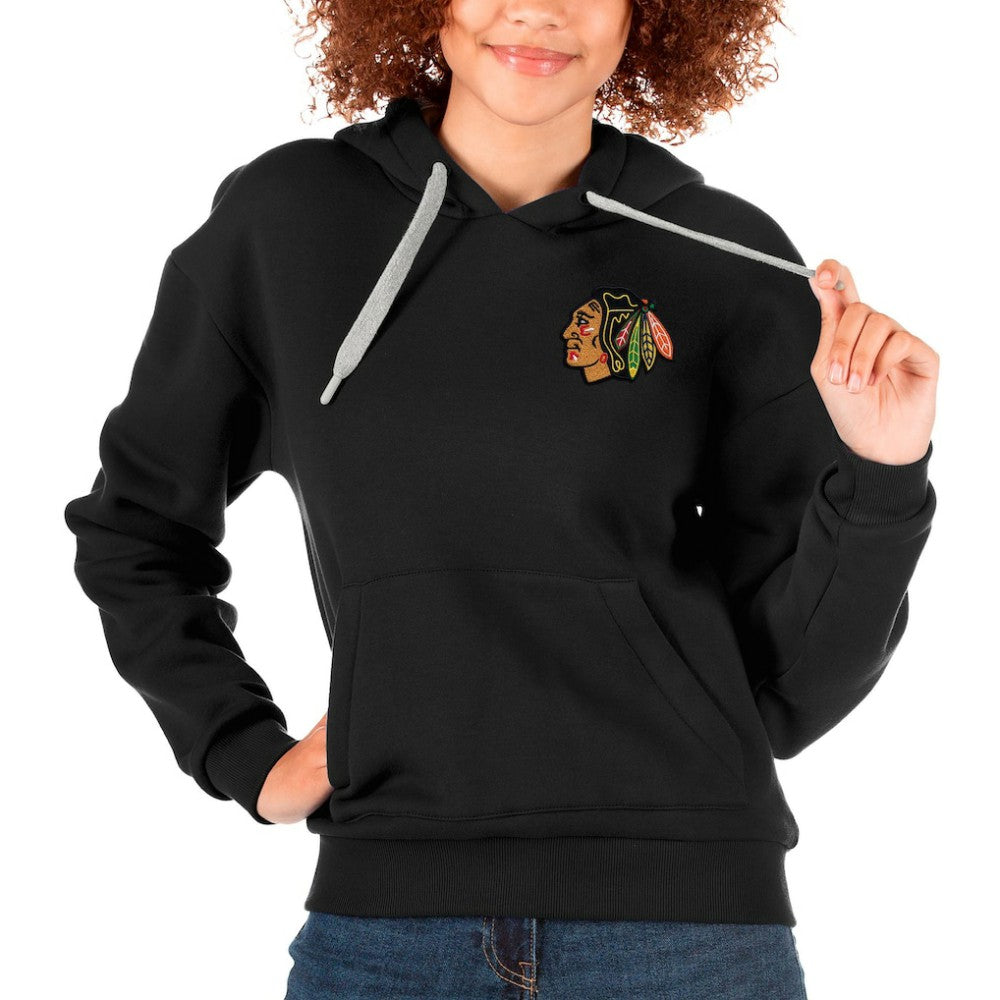 Chicago Blackhawks Antigua Women's Victory Pullover Hoodie - Black - NHL