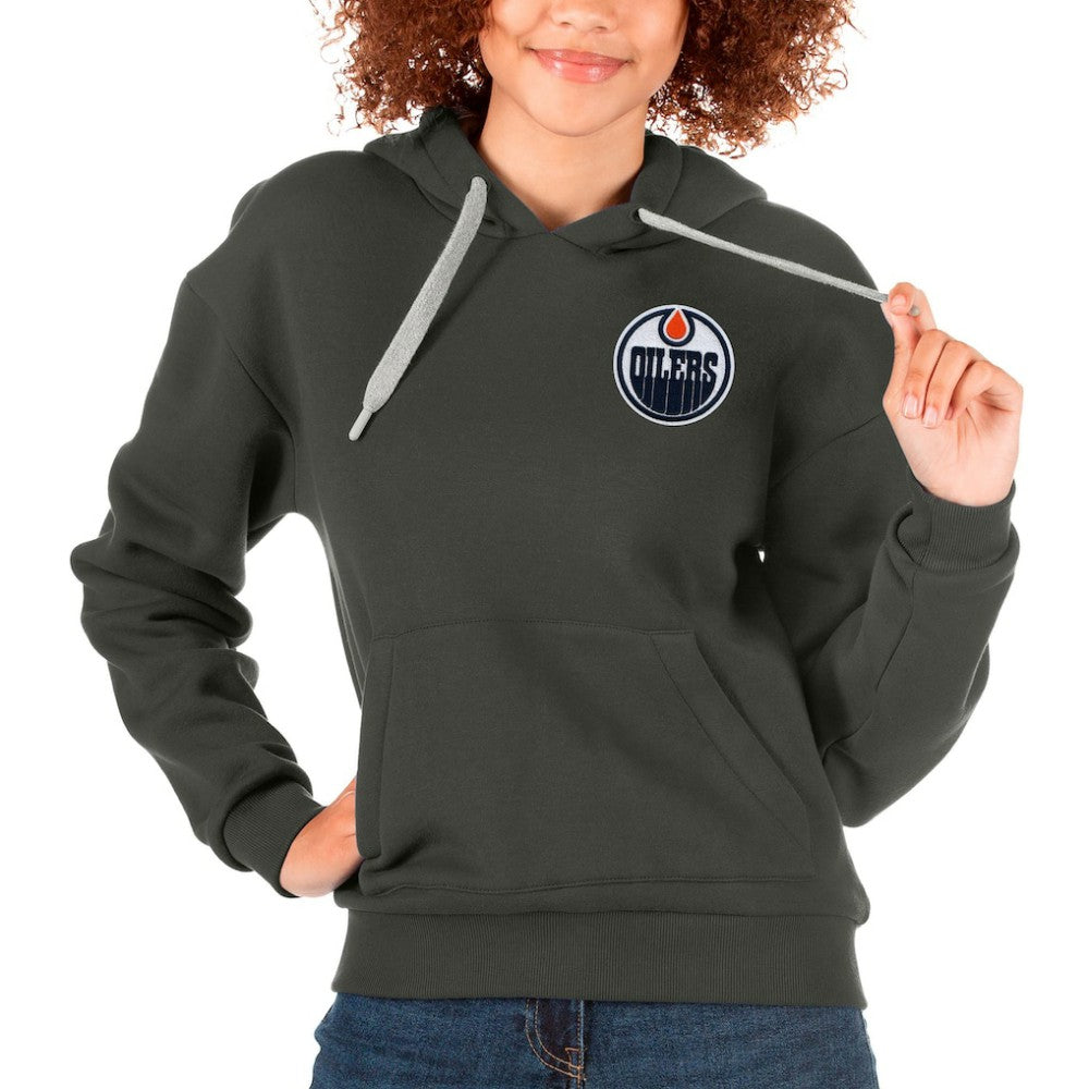 Edmonton Oilers Antigua Women's Victory Pullover Hoodie - Charcoal - NHL
