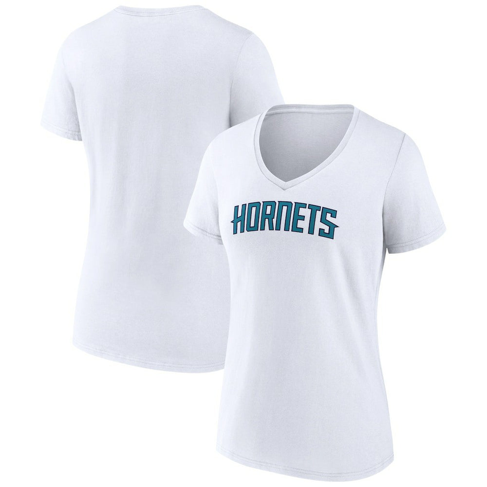 Charlotte Hornets Women's Wordmark V-Neck T-Shirt White - NBA