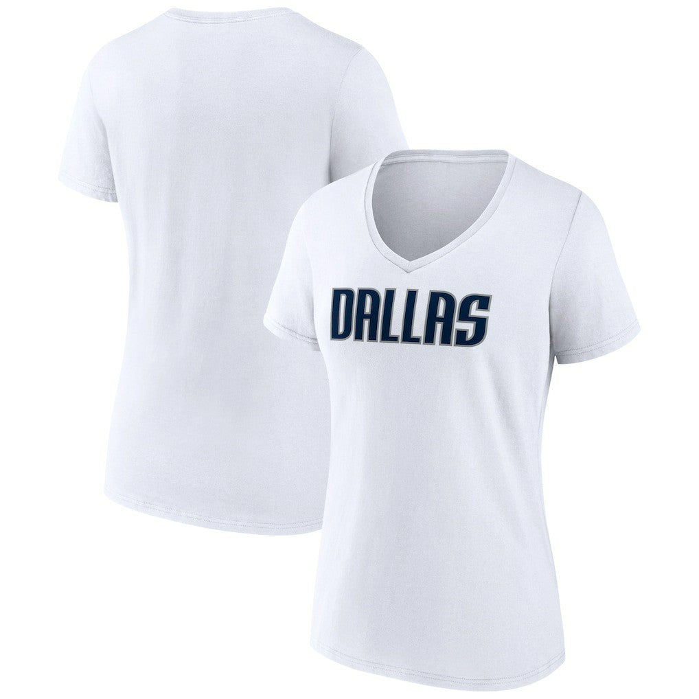 Dallas Mavericks Women's Wordmark V-Neck T-Shirt White - NBA