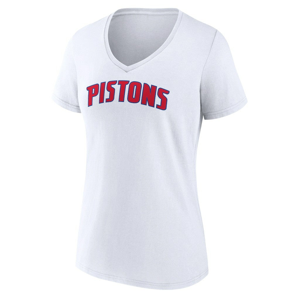 Detroit Pistons Women's Wordmark V-Neck T-Shirt White - NBA