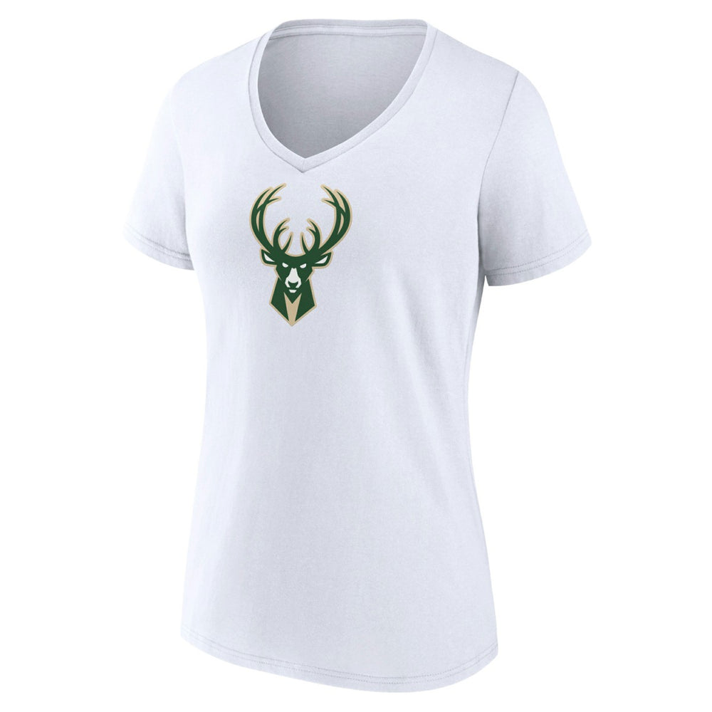Milwaukee Bucks Women's Logo V-Neck T-Shirt White - NBA