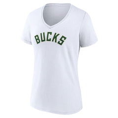 Milwaukee Bucks Women's Wordmark V-Neck T-Shirt White - NBA