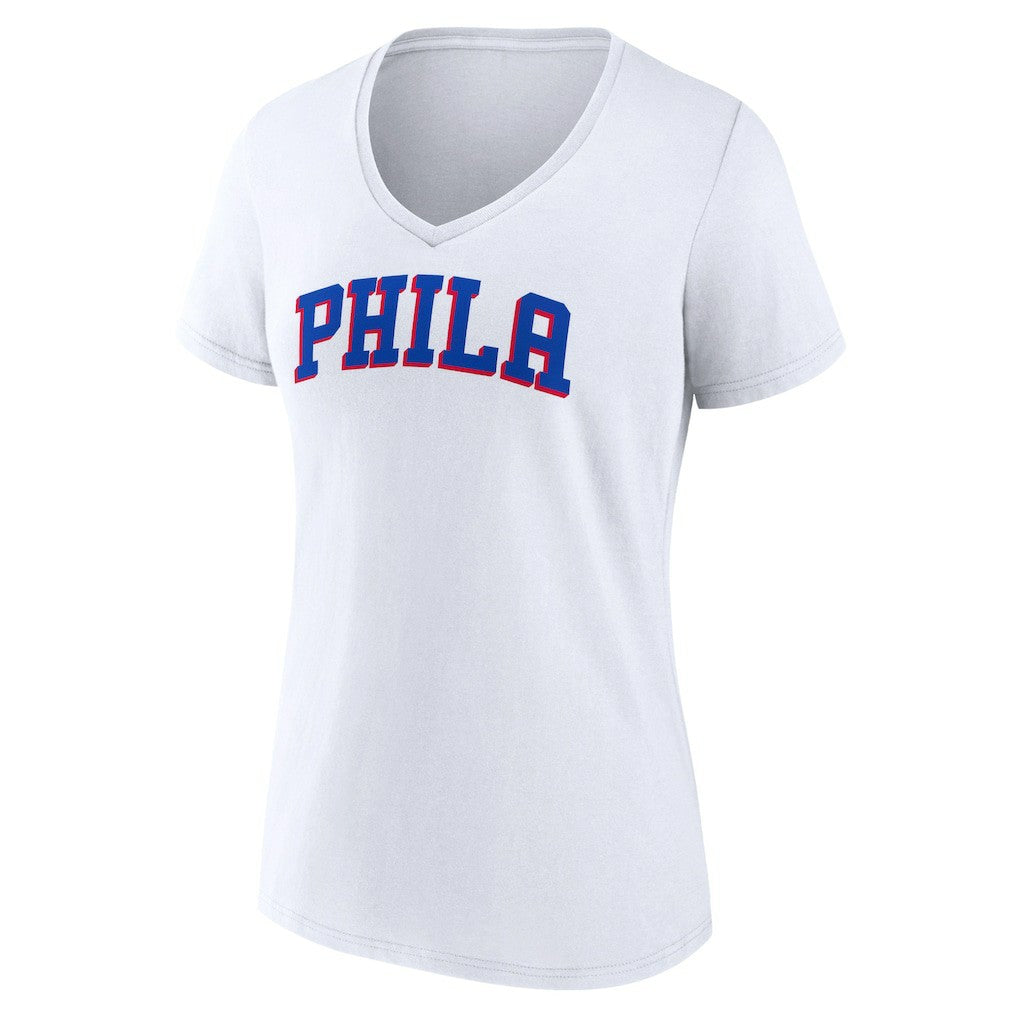 Philadelphia 76ers Women's Wordmark V-Neck T-Shirt White - NBA