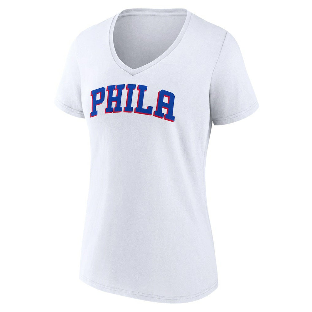 Philadelphia 76ers Women's Wordmark V-Neck T-Shirt White - NBA