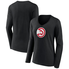 Atlanta Hawks Women's Logo Long Sleeve V-Neck T-Shirt Black - NBA