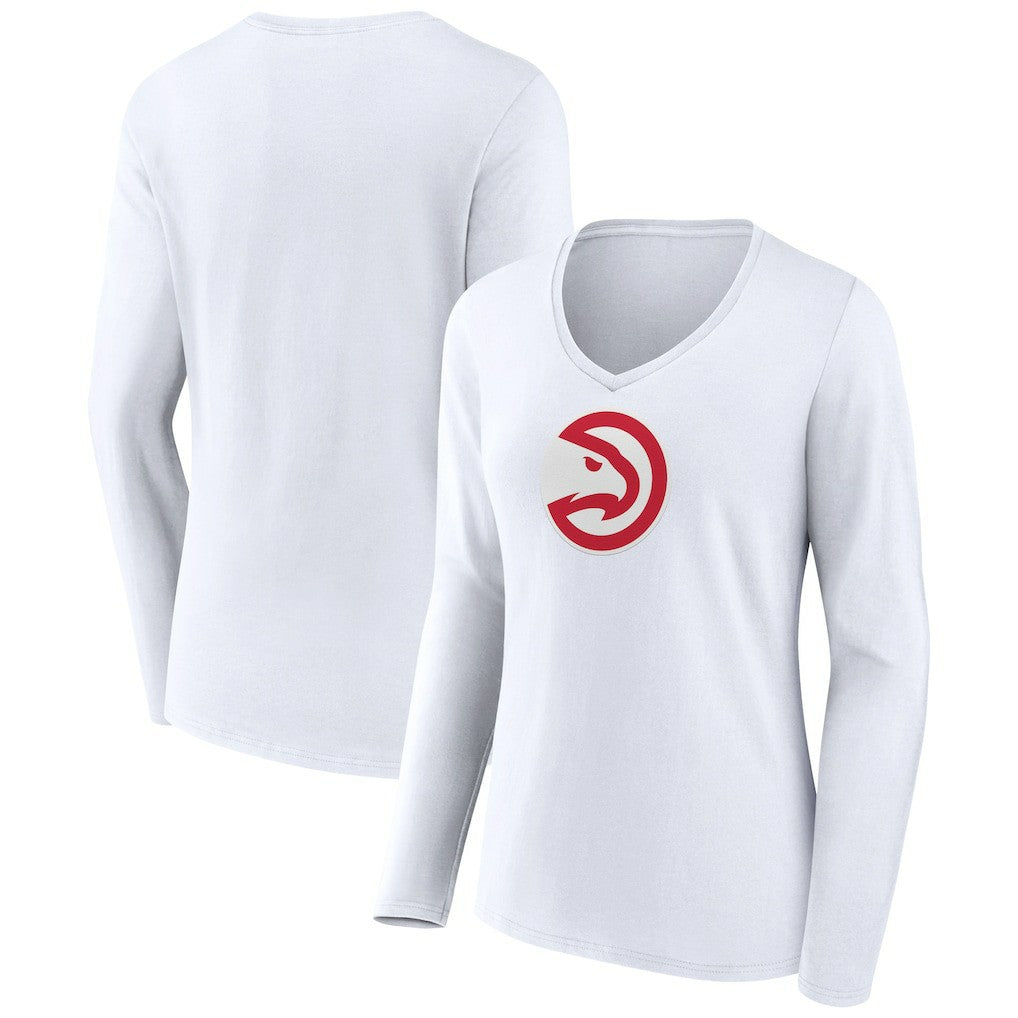 Atlanta Hawks Women's Logo Long Sleeve V-Neck T-Shirt White - NBA