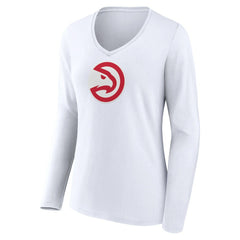Atlanta Hawks Women's Logo Long Sleeve V-Neck T-Shirt White - NBA