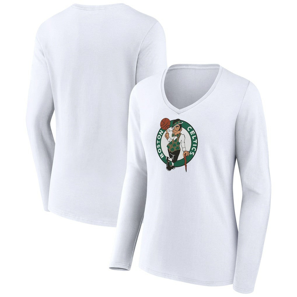 Boston Celtics Women's Logo Long Sleeve V-Neck T-Shirt White - NBA