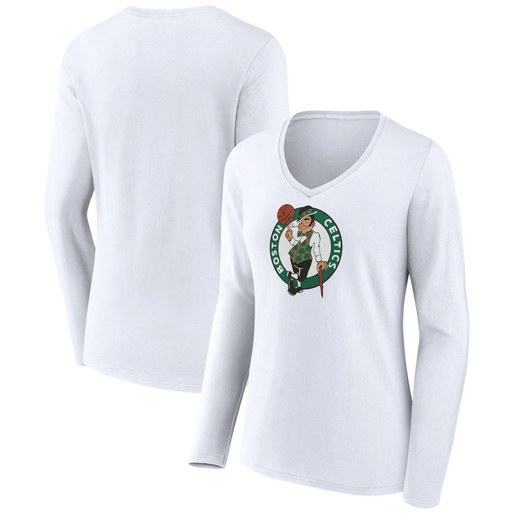 Boston Celtics Women's Logo Long Sleeve V-Neck T-Shirt White - NBA