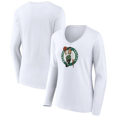 Boston Celtics Women's Logo Long Sleeve V-Neck T-Shirt White - NBA