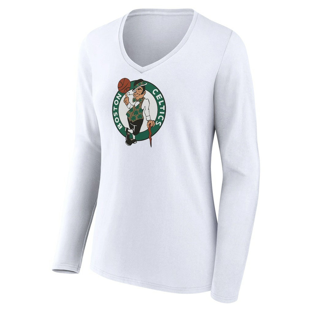 Boston Celtics Women's Logo Long Sleeve V-Neck T-Shirt White - NBA