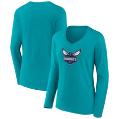 Charlotte Hornets Women's Logo Long Sleeve V-Neck T-Shirt Aqua - NBA