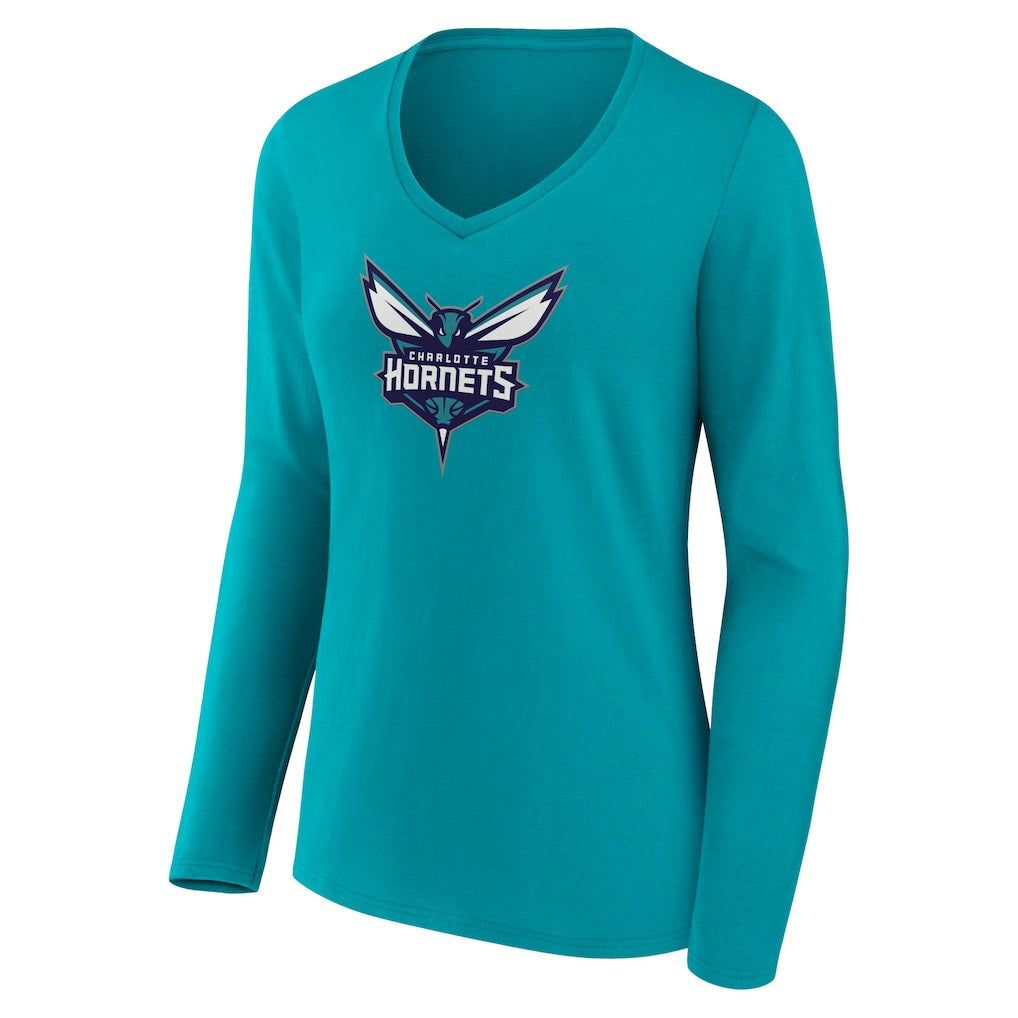 Charlotte Hornets Women's Logo Long Sleeve V-Neck T-Shirt Aqua - NBA