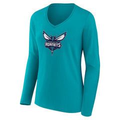 Charlotte Hornets Women's Logo Long Sleeve V-Neck T-Shirt Aqua - NBA