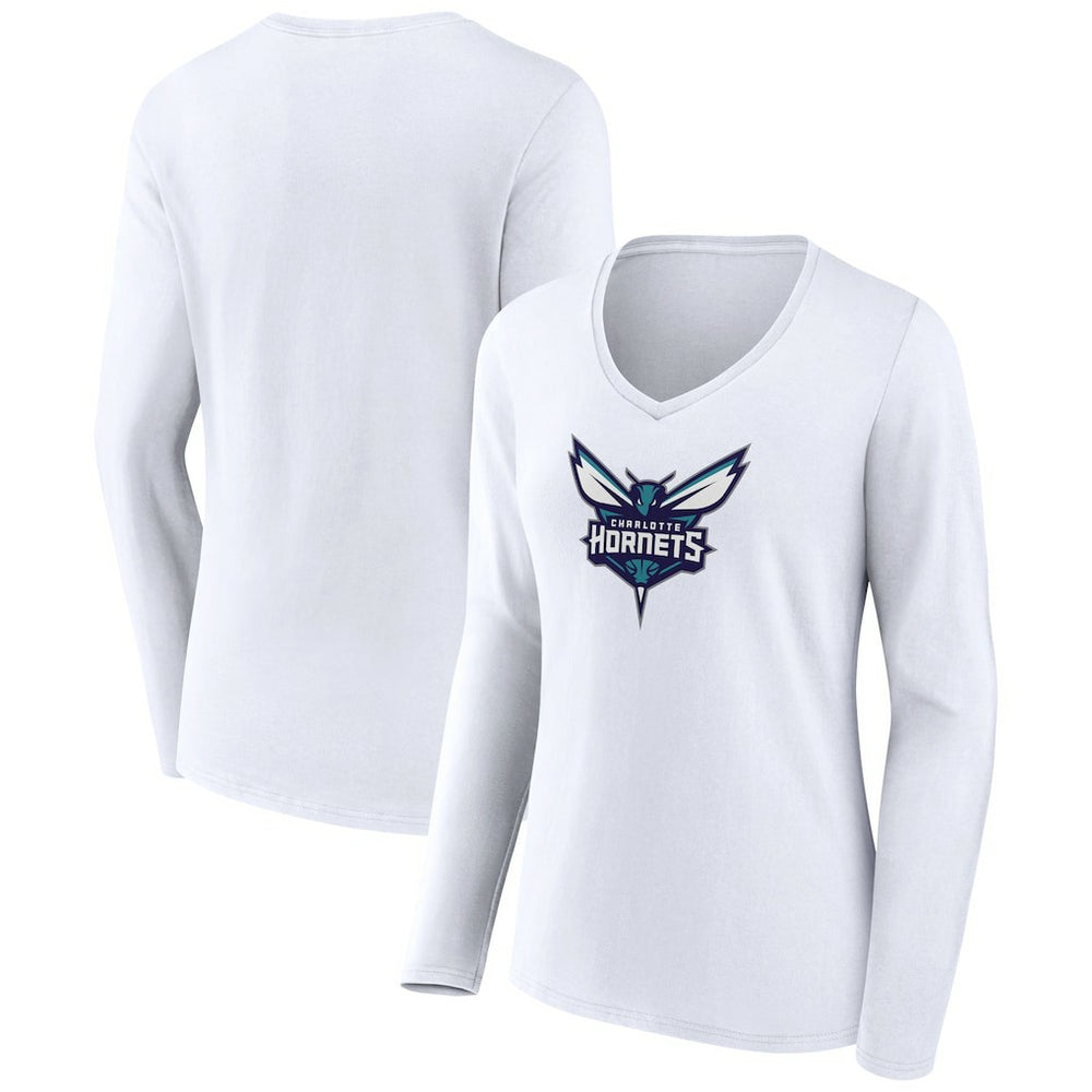 Charlotte Hornets Women's Logo Long Sleeve V-Neck T-Shirt White - NBA