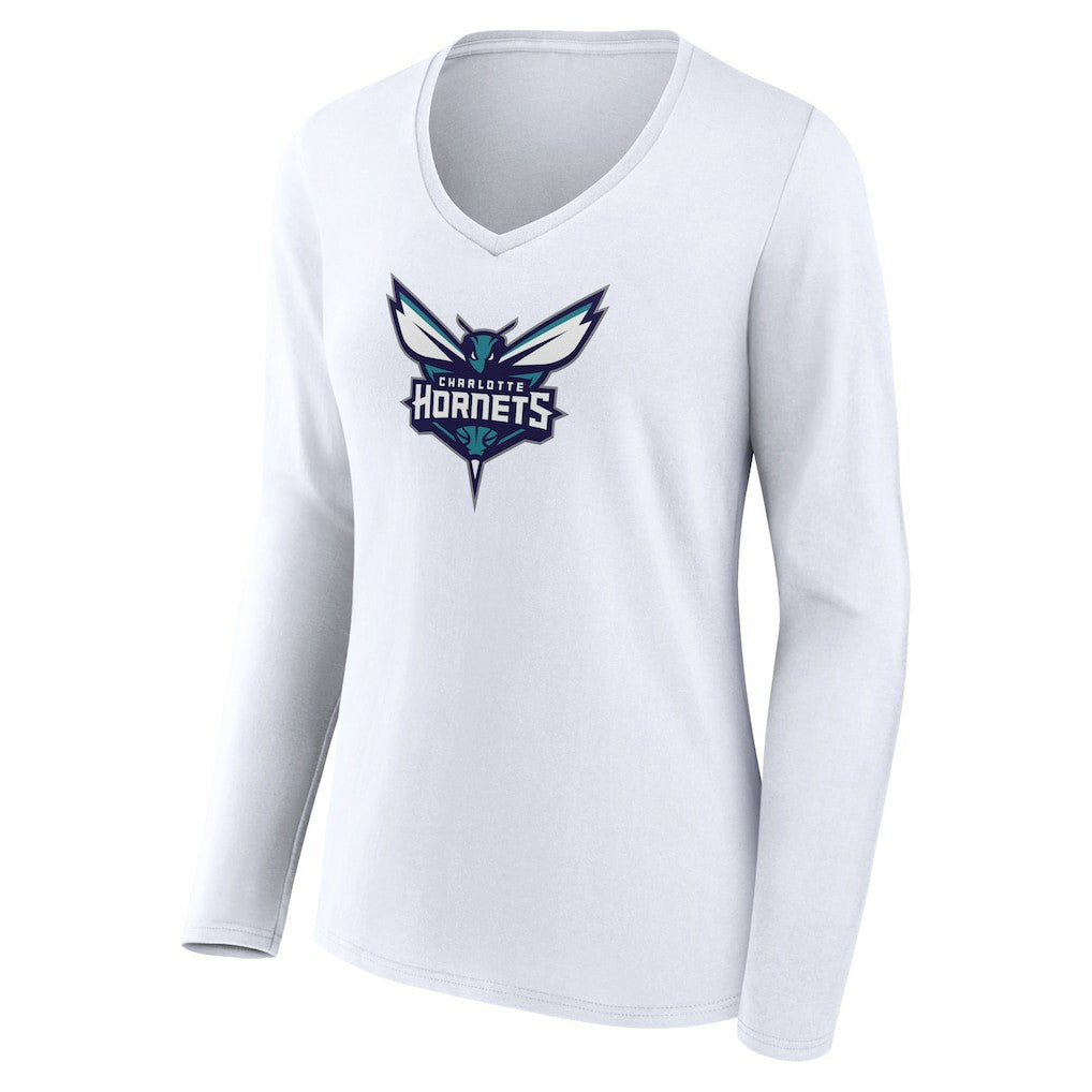 Charlotte Hornets Women's Logo Long Sleeve V-Neck T-Shirt White - NBA