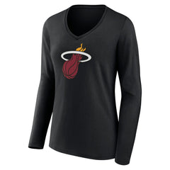 Miami Heat Women's Logo Long Sleeve V-Neck T-Shirt Black - NBA