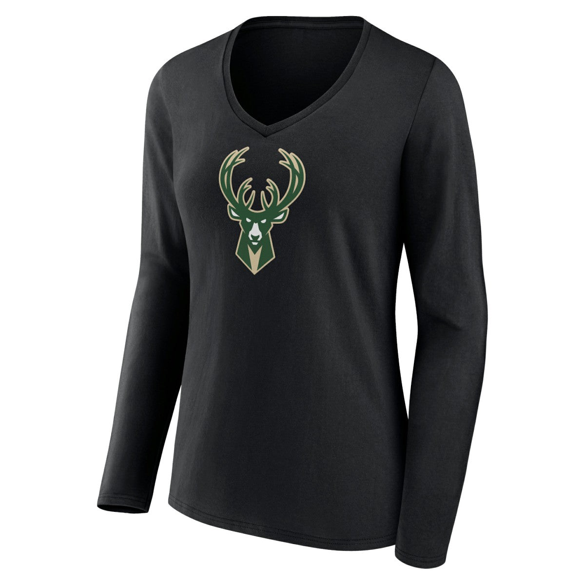 Milwaukee Bucks Women's Logo Long Sleeve V-Neck T-Shirt Black - NBA