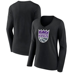 Sacramento Kings Women's Logo Long Sleeve V-Neck T-Shirt Black - NBA