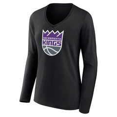 Sacramento Kings Women's Logo Long Sleeve V-Neck T-Shirt Black - NBA