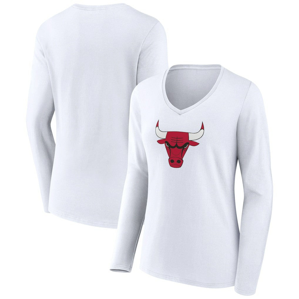 Chicago Bulls Women's Logo Long Sleeve V-Neck T-Shirt White - NBA