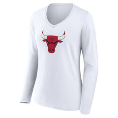 Chicago Bulls Women's Logo Long Sleeve V-Neck T-Shirt White - NBA