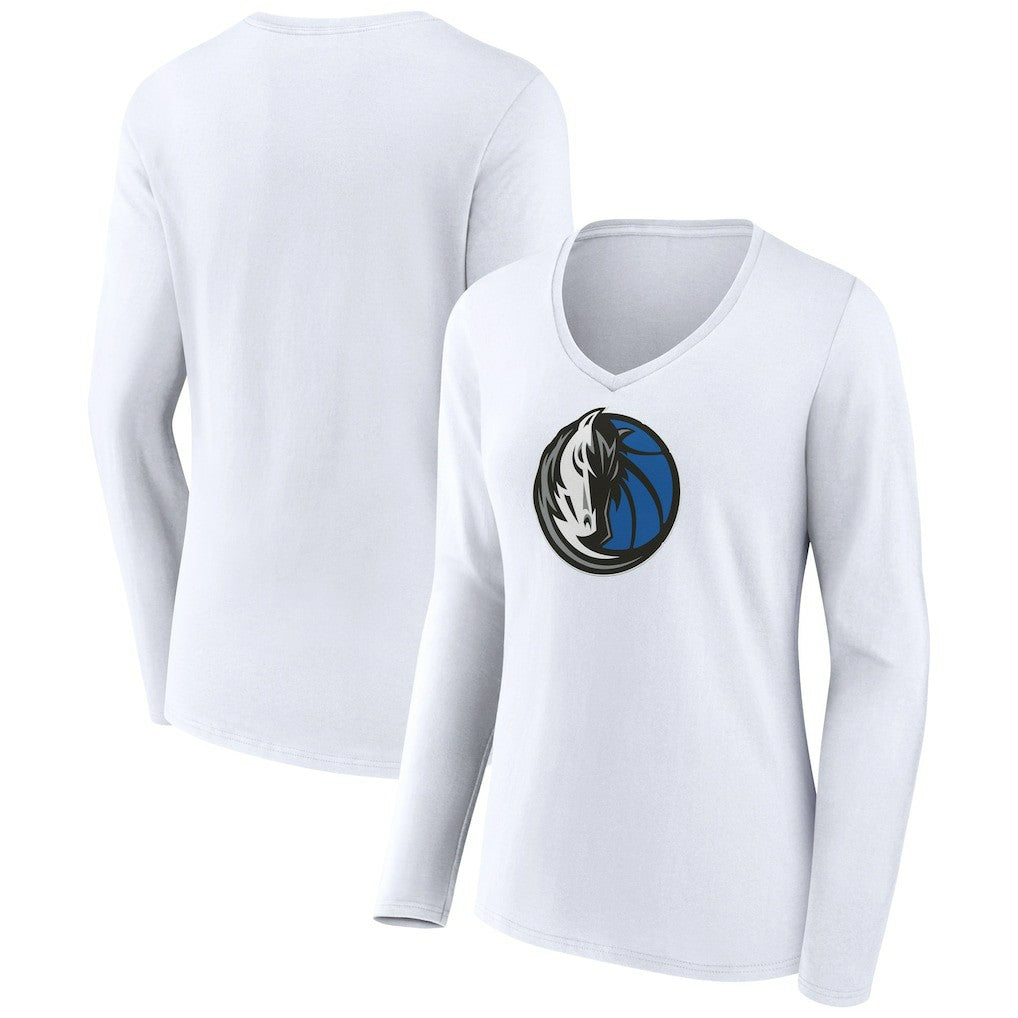 Dallas Mavericks Women's Logo Long Sleeve V-Neck T-Shirt White - NBA