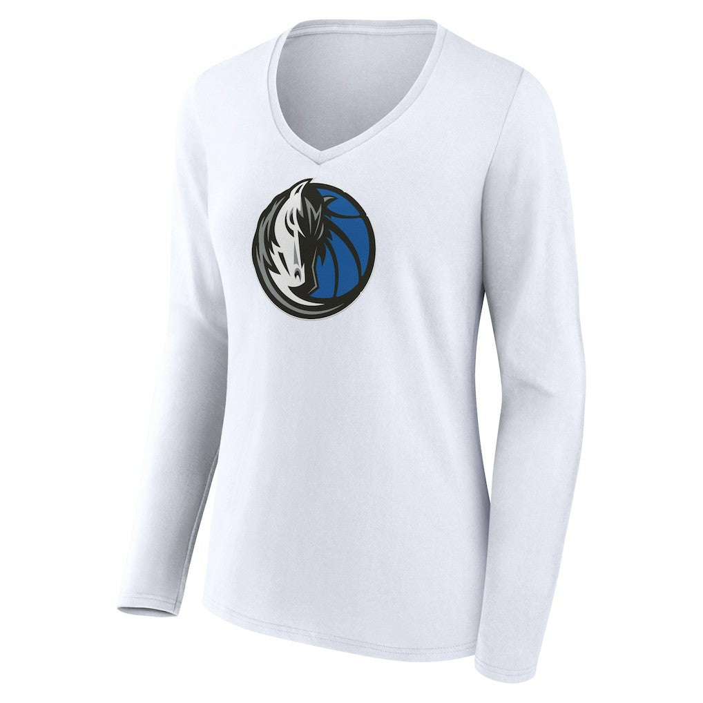 Dallas Mavericks Women's Logo Long Sleeve V-Neck T-Shirt White - NBA