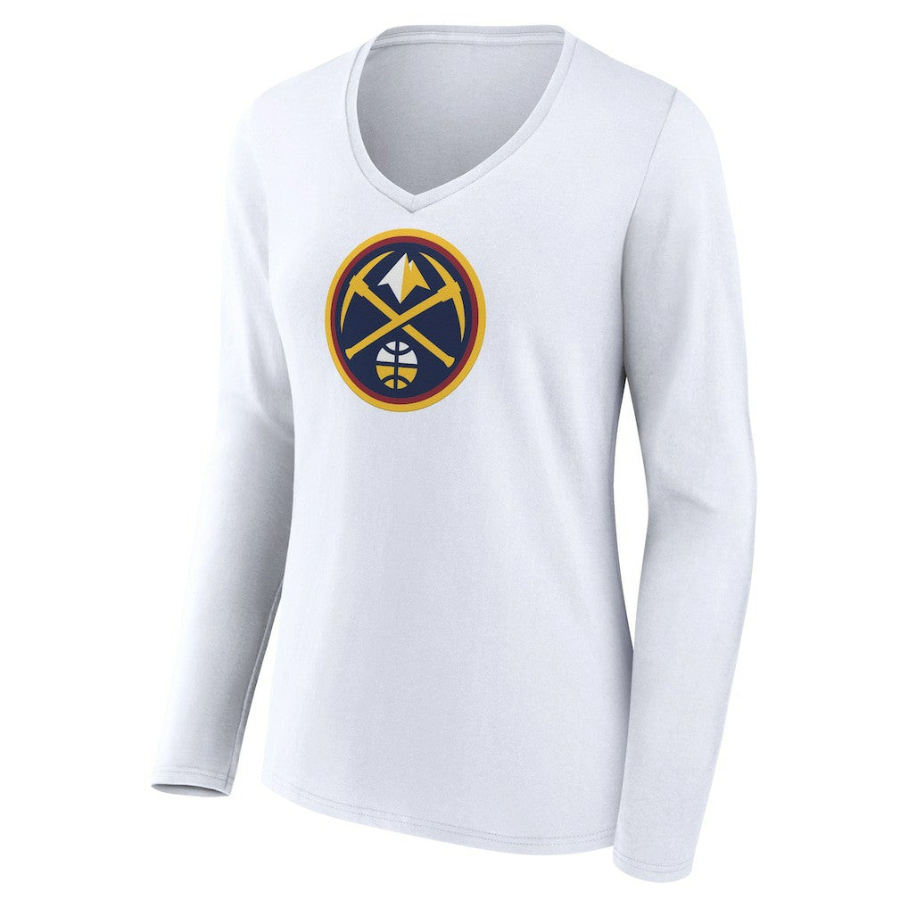 Denver Nuggets Women's Logo Long Sleeve V-Neck T-Shirt White - NBA