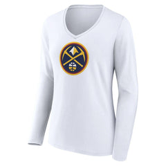 Denver Nuggets Women's Logo Long Sleeve V-Neck T-Shirt White - NBA