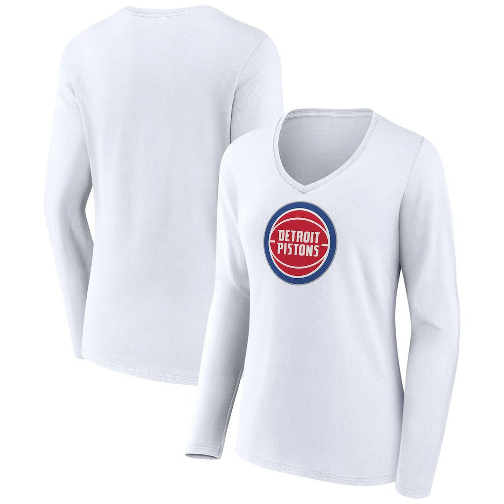 Detroit Pistons Women's Logo Long Sleeve V-Neck T-Shirt White - NBA