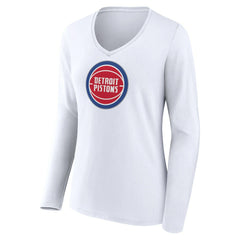 Detroit Pistons Women's Logo Long Sleeve V-Neck T-Shirt White - NBA