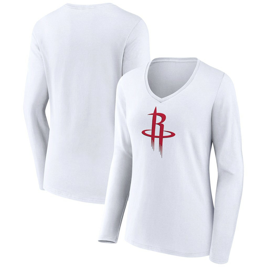 Houston Rockets Women's Logo Long Sleeve V-Neck T-Shirt White - NBA