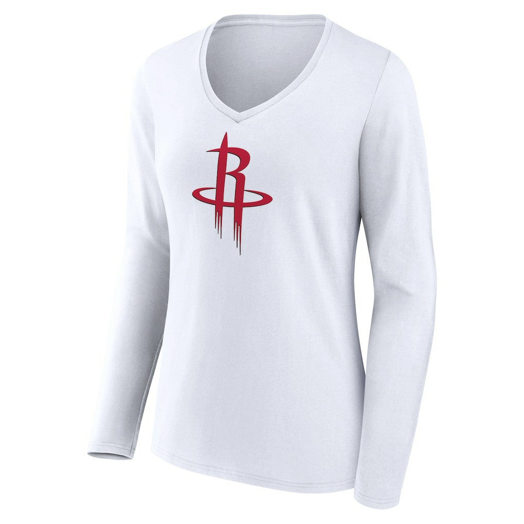 Houston Rockets Women's Logo Long Sleeve V-Neck T-Shirt White - NBA