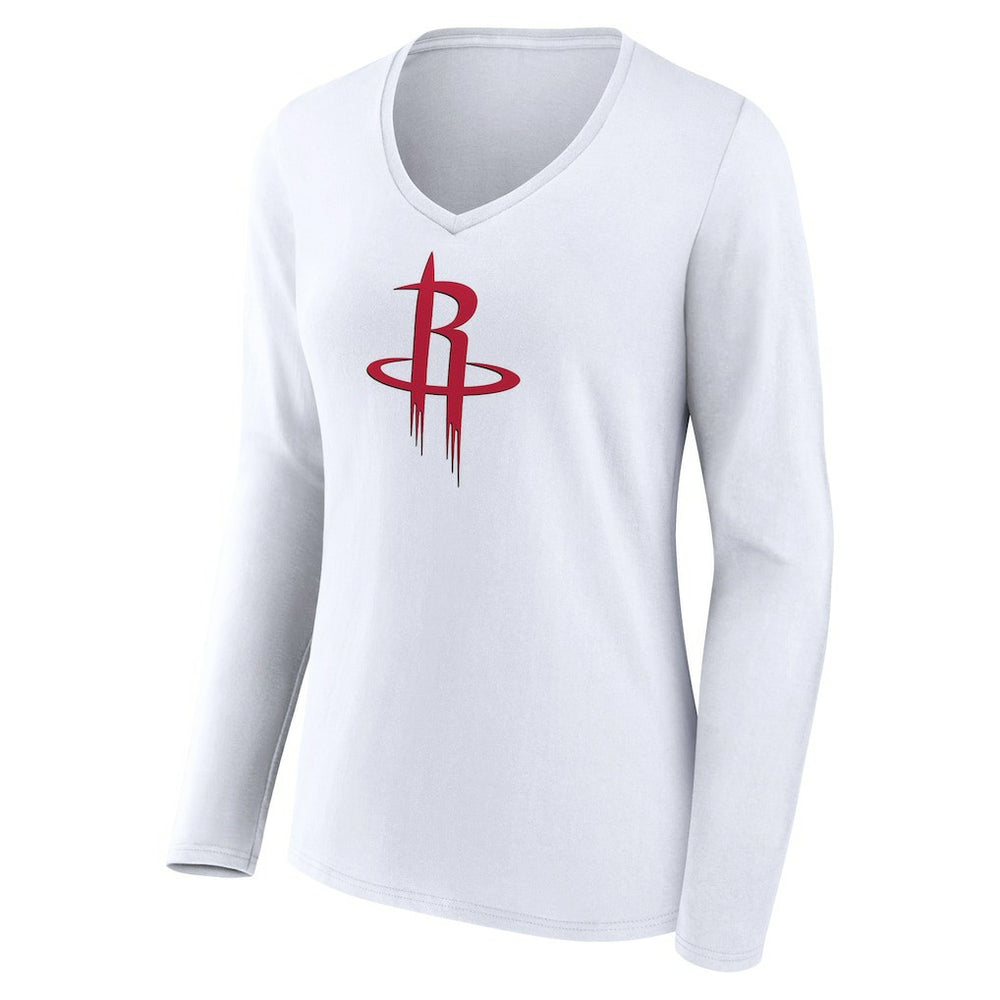 Houston Rockets Women's Logo Long Sleeve V-Neck T-Shirt White - NBA