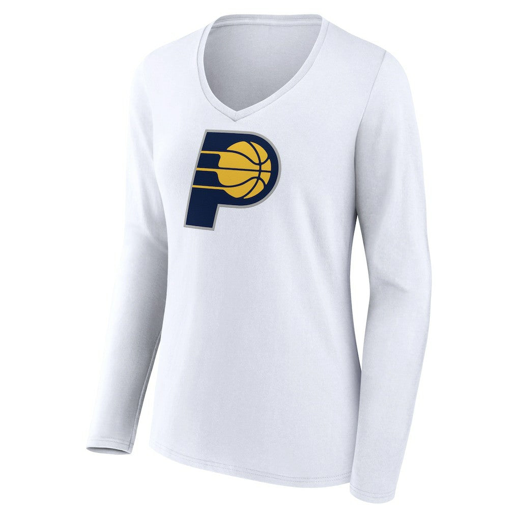 Indiana Pacers Women's Logo Long Sleeve V-Neck T-Shirt White - NBA