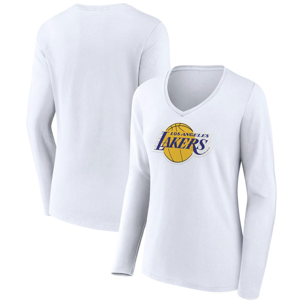 Los Angeles Lakers Women's Logo Long Sleeve V-Neck T-Shirt White - NBA