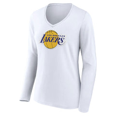 Los Angeles Lakers Women's Logo Long Sleeve V-Neck T-Shirt White - NBA