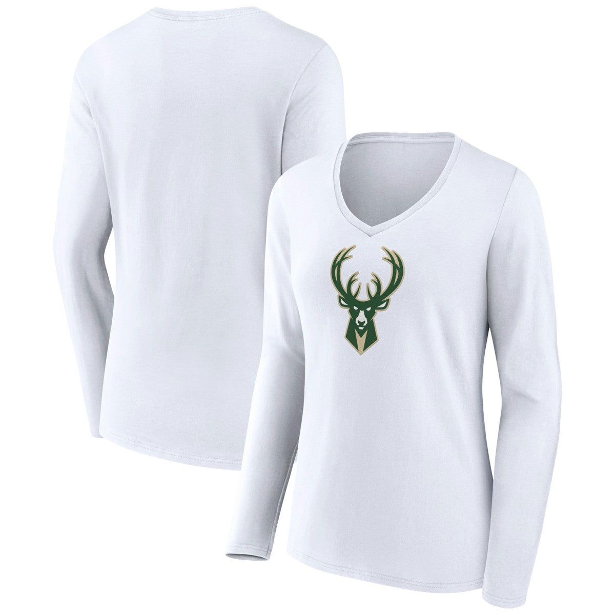 Milwaukee Bucks Women's Logo Long Sleeve V-Neck T-Shirt White - NBA